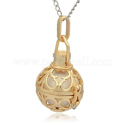 Goldener Ton Messing hohlen runden Käfig Anhänger&nbsp;KK-J235-09G
