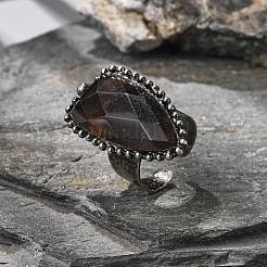 Natürlicher Rauchquarz-Fingerring&nbsp;RJEW-A068-01AS