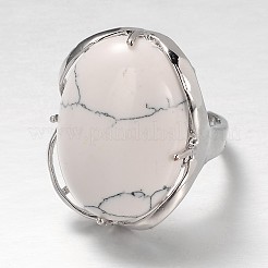 Laiton ovale réglable howlite naturelle anneaux large bande&nbsp;RJEW-L062-03B