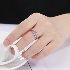 Bague réglable en acier inoxydable 304 avec double cœur et croix&nbsp;RJEW-B035-06P