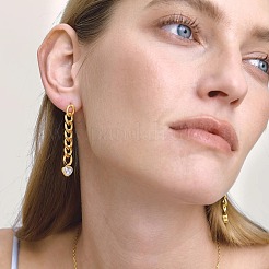 Pendientes de botón de acero inoxidable 304 con circonitas cúbicas engastadas para mujer.&nbsp;FE1813-2