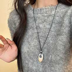 Colliers longs pour femmes avec pendentif œil de cheval ajustable en alliage&nbsp;FS-WG001E9-01