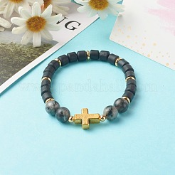 Pulseras elásticas de cuentas de larvikita natural&nbsp;BJEW-JB06553