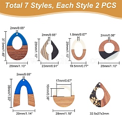 14 pièces 7 styles de pendentifs en résine et bois de noyer&nbsp;RESI-PH0002-01