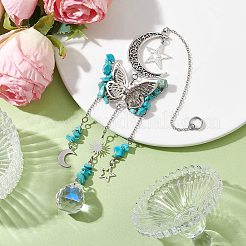 Ornamenti pendenti in lega di luna cava con farfalla&nbsp;HJEW-TA00173-02