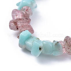 Natürliche amazonite & strawberry quartz chip stretch armbänder&nbsp;BJEW-JB04490-04