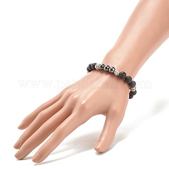 Natürliches Lavagestein & synthetischer schwarzer Stein & Hämatit-Stretch-Armband&nbsp;BJEW-JB08169
