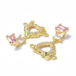 Ciondoli per connettori in ottone con pavé di zirconi cubici chiari e rosa&nbsp;KK-P223-40G
