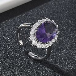 Bagues ouvertes en laiton avec micro pavé de zircones cubiques pour femmes&nbsp;RJEW-L343-17P