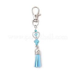 Décorations en faux suède avec pompon et pendentif en croix turquoise synthétique&nbsp;HJEW-JM03664-01