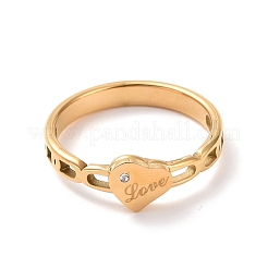 Corazón de rhinestone de cristal con anillo de dedo de palabra amor&nbsp;RJEW-D120-06B-G