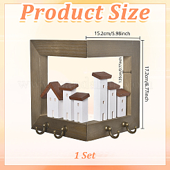 Llavero de esquina de madera para pared con 4 gancho metálico&nbsp;ODIS-WH0030-320