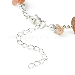 Braccialetto con ciondolo a cuore in diaspro rosso naturale con catene di perline&nbsp;BJEW-TA00295-04