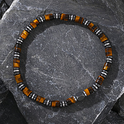Bracciale elastico in perline di occhio di tigre giallo naturale per uomo&nbsp;IN5542
