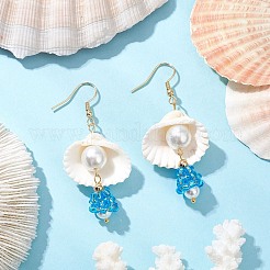 5 paire de boucles d'oreilles pendantes en verre coquillage&nbsp;EJEW-MZ00424