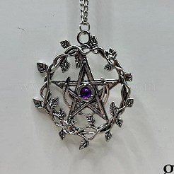Halsketten mit Wicca-Pentagramm-Anhänger aus Legierung und violettem Harz für Damen&nbsp;FS-WGD761A-01