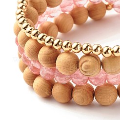 Ensemble de bracelets extensibles à perles rondes en quartz et bois de cerisier synthétique 4pcs 4 styles&nbsp;BJEW-JB07626