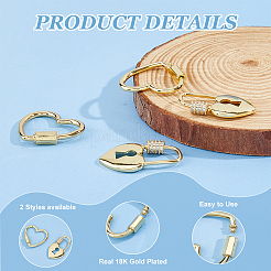 4 Stück 2 Stile Messing Micro Pave klare Zirkonia Schraubkarabiner Verschluss Charms&nbsp;ZIRC-HS0001-17