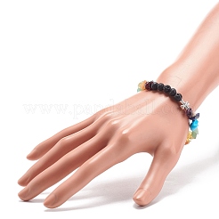 Kreuz-Stretch-Armbänder aus natürlichen und synthetischen gemischten Steinsplittern und Lavasteinen und Legierungen&nbsp;BJEW-JB08570