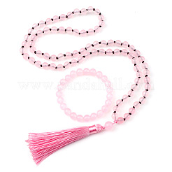 Collane e braccialetti con ciondolo di perline rotonde in quarzo rosa naturale&nbsp;FS-WG9D102-14