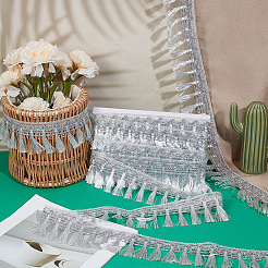 Rubans de bordure en dentelle à pompons en polyester&nbsp;OCOR-WH20018-67B