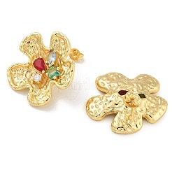 Pendientes de flor de circonita cúbica con micro pavé de latón&nbsp;EJEW-K293-24G