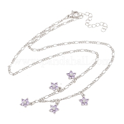 Halskette mit Anhänger in Form einer Figaro-Kette aus Messing mit lila Zirkonia-Blumenfassung für Damen&nbsp;NJEW-F364-01P
