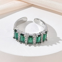 Anillos abiertos de latón con micropavé de circonitas cúbicas para mujer&nbsp;RJEW-L343-16P-03