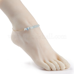 Cavigliere con perline di acquamarina naturale incastonate con catene in acciaio inossidabile 304&nbsp;AJEW-AN00481-07