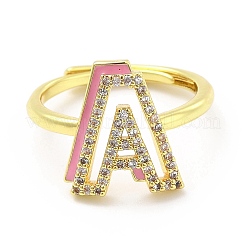 Anillo ajustable con letra inicial de esmalte de varios colores y circonita cúbica transparente&nbsp;RJEW-P045-01G-A