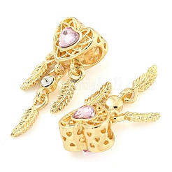 Gestell-Plating-Legierung pflastern Licht Padparadscha Strass Herz mit Feder europäischen baumelnden Charme&nbsp;FIND-B034-19G-01
