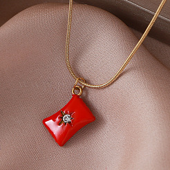 Collana vintage europea in acciaio inossidabile 304 con ciondolo a moneta rossa e strass di cristallo&nbsp;EK6203