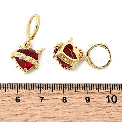 Orecchini a cerchio in ottone e vetro a forma di cuore&nbsp;EJEW-P333-09A-G