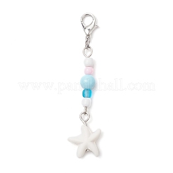 Ciondolo in porcellana a tema oceano e decorazioni pendenti con perline di vetro&nbsp;HJEW-JM03154-02