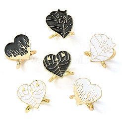 12 pièces 6 styles coeur alliage doré émail écharpe boucle anneau&nbsp;AJEW-CJ0001-34