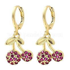 Boucles d'oreilles pendantes en laiton avec micro pavé de zircons cubiques et cerises&nbsp;EJEW-L305-02G