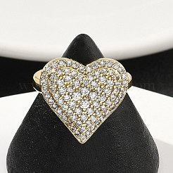 Manschettenringe aus Messing mit Mikropflaster und Zirkonia in Herzform für Damen&nbsp;RJEW-A069-12G