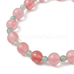 Braccialetti elastici con perline rotonde in vetro di quarzo ciliegia e avventurina verde naturale per donna&nbsp;BJEW-JB11927-01