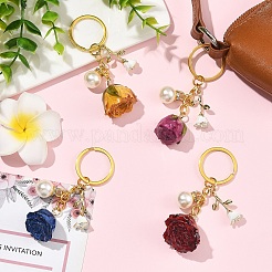 4 pendentif rose en plastique émaillé et alliage&nbsp;KEYC-YW00285