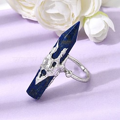 Bagues manchettes en lapis-lazuli naturel et laiton pour femmes&nbsp;RJEW-G374-01P-07