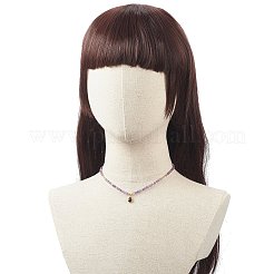Collana con ciondolo a goccia di zirconi cubici con catene di perline di ametista naturale&nbsp;NJEW-JN04121-02
