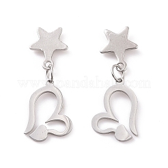 Orecchini pendenti a forma di cuore con stella in acciaio inossidabile 304 per donna&nbsp;EJEW-G328-04