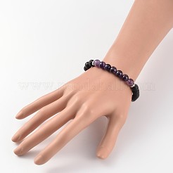 Braccialetti elasticizzati con perline in pietra lavica naturale&nbsp;BJEW-JB02184-04