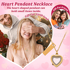 Urna para cenizas con colgante de corazón de vidrio de acero inoxidable 304&nbsp;NJEW-FG0001-25G