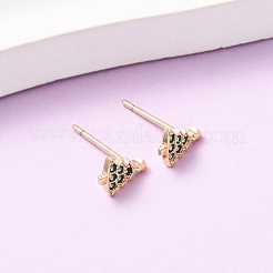 Orecchini a bottone in ottone con micro pavé di zirconi cubici e albero del carisma&nbsp;EJEW-L278-09G
