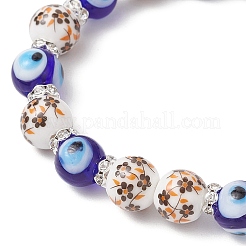 Bracelets extensibles en porcelaine imprimée de fleurs faites à la main et perles de mauvais œil en lampwork faites à la main pour femmes&nbsp;BJEW-JB12105-01