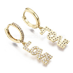 Orecchini a cerchio huggie pendenti in ottone con micro pavé di zirconi chiari&nbsp;EJEW-N015-08-NF