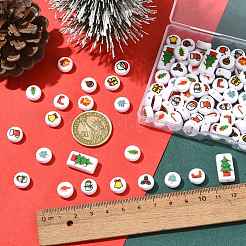 112 Stück 14 Stile Weihnachtsdruck undurchsichtige Acrylperlen&nbsp;OACR-FS0002-69