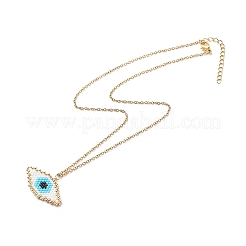 Collier avec pendentif en losange tressé en graines japonaises et mauvais œil&nbsp;NJEW-MZ00002