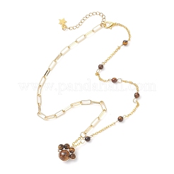 Collar con colgante de ojo de tigre natural con cadena de clip de latón y cadena tipo cable para mujer&nbsp;NJEW-JN05790